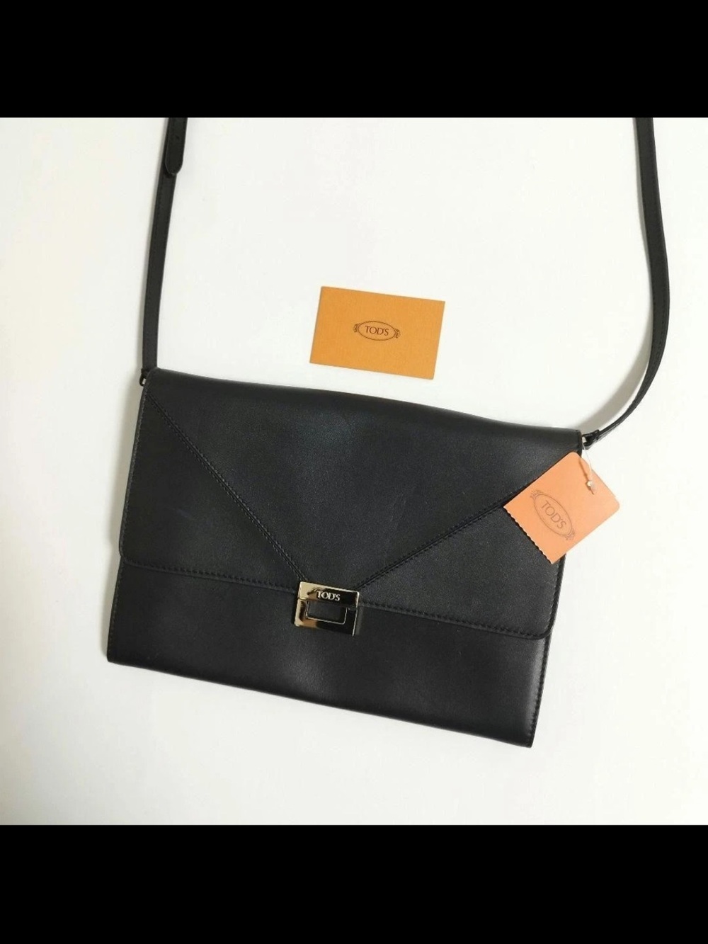 Tod's Black Leather Envelope Crossbody with Gold-Tone Clasp